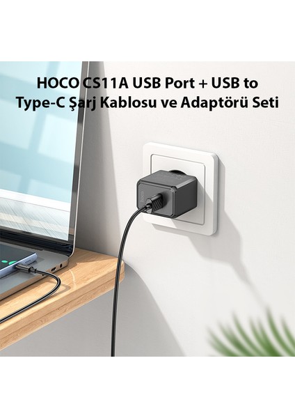 CS11A USB Port + USB To Type-C Şarj Kablosu ve Adaptörü Seti