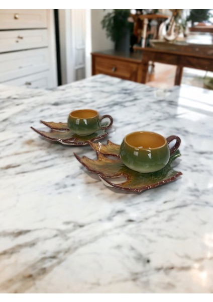 Dekoratif Yaprak Figürlü 2 Kişilik Kahve Fincanı Seti fiyatları
