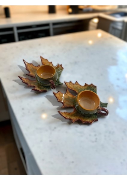 Dekoratif Yaprak Figürlü 2 Kişilik Kahve Fincanı Seti modelleri