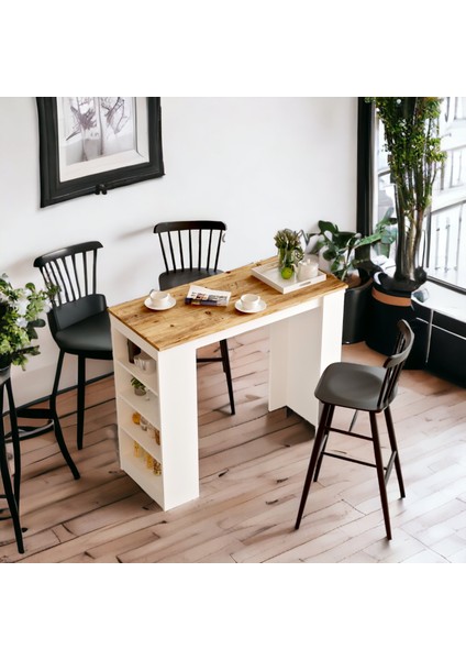 Thales Bar Masası Mutfak Yemek Masası Atlantik Çam-Beyaz