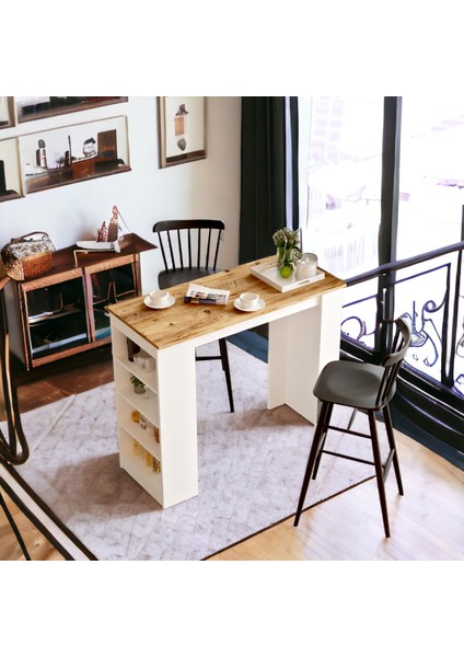 Thales Bar Masası Mutfak Yemek Masası Atlantik Çam-Beyaz fiyatları