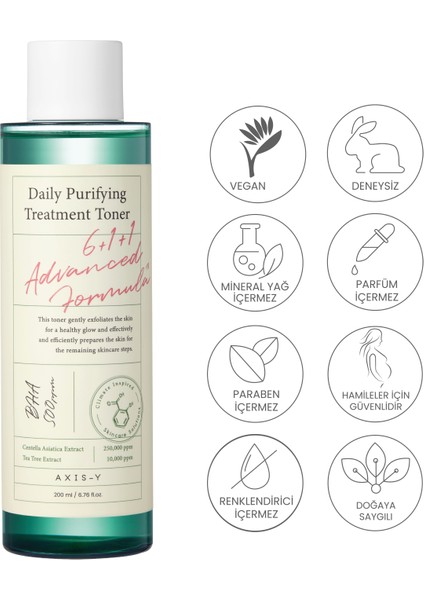 Daily Purifying Treatment Toner 200 ml, 10 Çeşit Hyaluronik Asit içeren, Cildin 10 Kat Derinine İnen Parlaklık Veren Nem Toniği