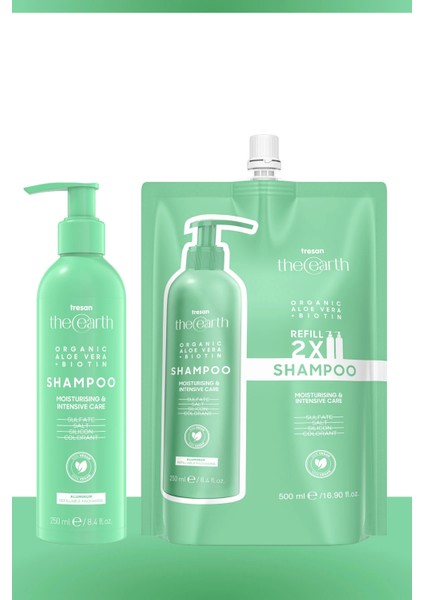 Organic Aloe Vera +Biotin Şampuan 250 ml + Refill Pouch 500 ml