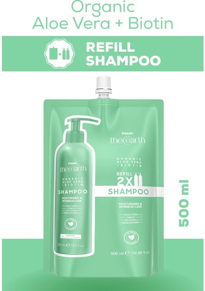 Organic Aloe Vera +Biotin Şampuan 250 ml + Refill Pouch 500 ml
