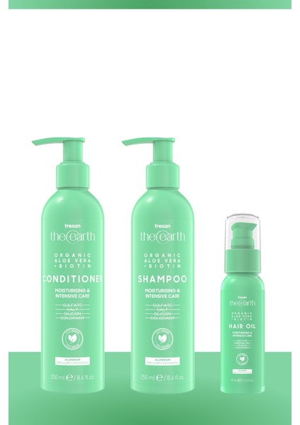 Organic Aloe Vera +Biotin Şampuan 250 ml + Saç Kremi 250 ml + Saç Yağı 75 ml