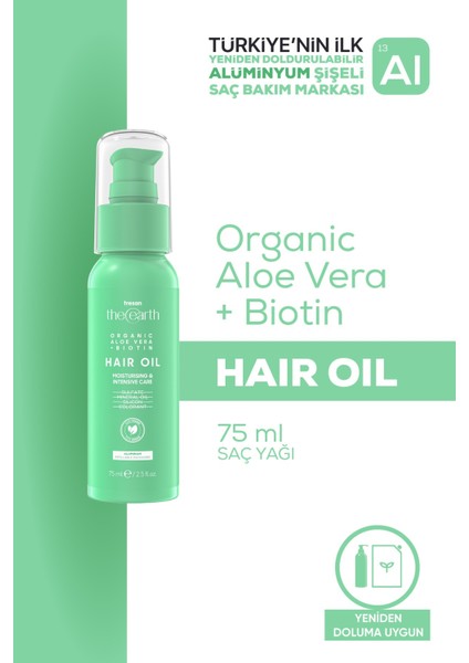 Organic Aloe Vera +Biotin Şampuan 250 ml + Saç Kremi 250 ml + Saç Yağı 75 ml