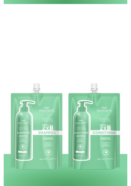 Organic Aloe Vera +Biotin Şampuan & Saç Kremi Refill Pouch 500 ml