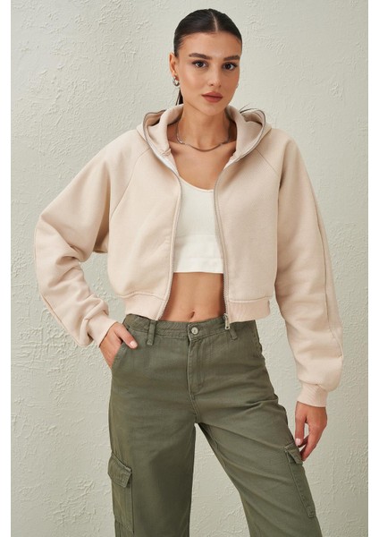 Tena Moda Kadın Taş Üç Iplik Komple Fermuarlı Kapüşonlu Sweatshirt fiyatları