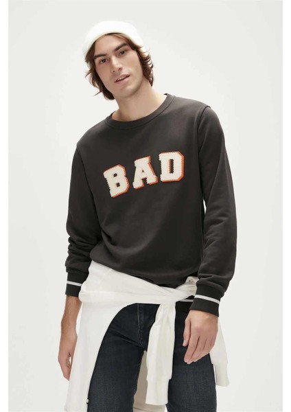 Bad Bear Felt Crewneck Erkek Sweatshirt 23.02.12.013RAVEN