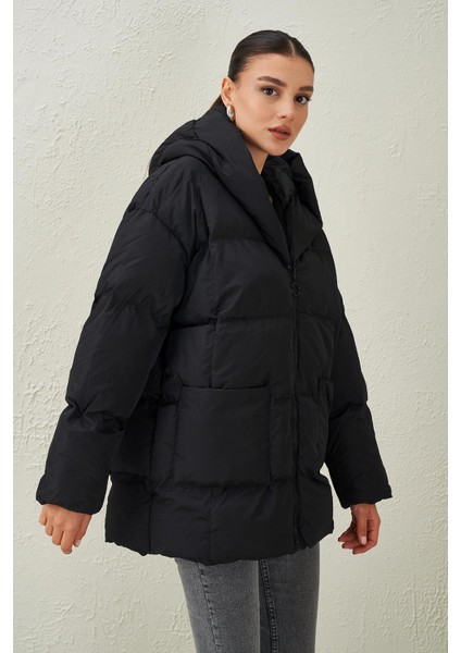 Kadın Siyah Torba Cepli Oversize Mont fiyatları