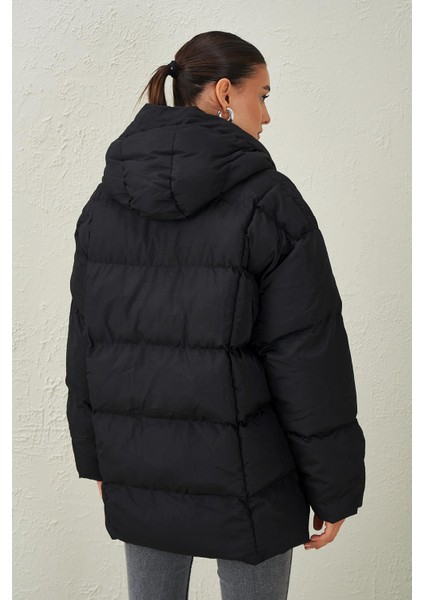 Kadın Siyah Torba Cepli Oversize Mont indirimleri