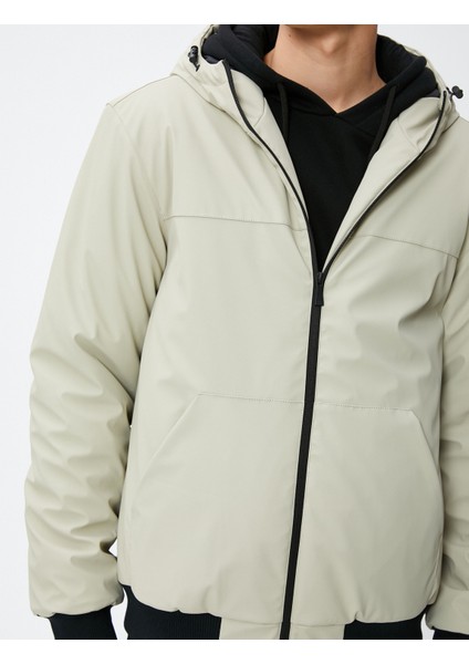 Deri Görünümlü Ceket Kapşonlu Fermuarlı Cep Detaylı indirimleri