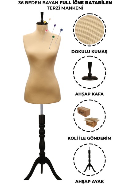 36 Beden Özel Jardonlu Ten Rengi Kumaş Iğne Batabilen Terzi Mankeni Prova Mankeni