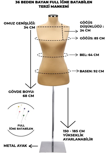 36 Beden Özel Jardonlu Ten Rengi Kumaş Iğne Batabilen Terzi Mankeni Prova Mankeni modelleri