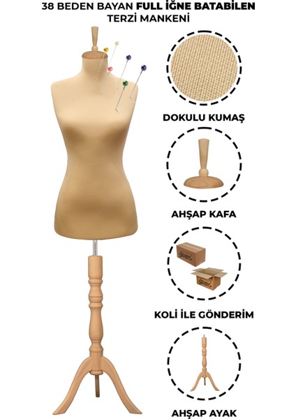 38 Beden Özel Jardonlu Ten Rengi Kumaş Iğne Batabilen Terzi Mankeni Prova Mankeni