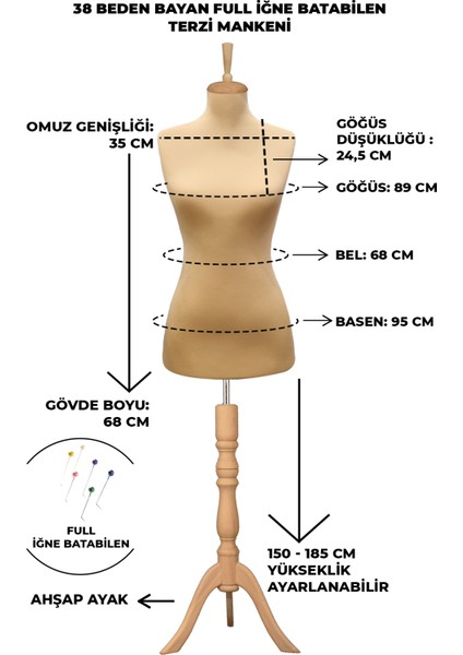 38 Beden Özel Jardonlu Ten Rengi Kumaş Iğne Batabilen Terzi Mankeni Prova Mankeni modelleri