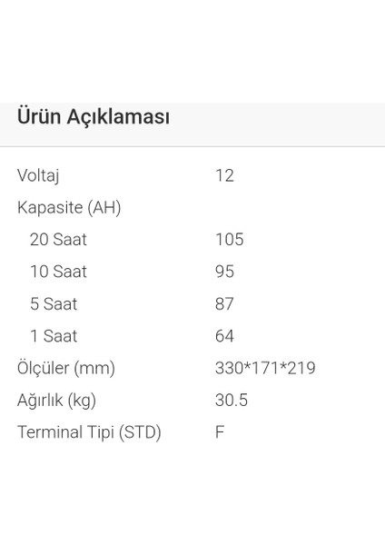 12V 105 Ah Solar Jel Akü - 12 Volt 105 Amper Solar Jel Akü