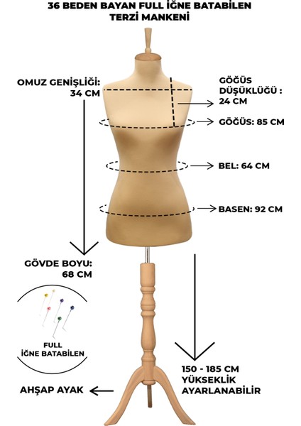 36 Beden Özel Jardonlu Ten Rengi Kumaş Iğne Batabilen Terzi Mankeni Prova Mankeni modelleri
