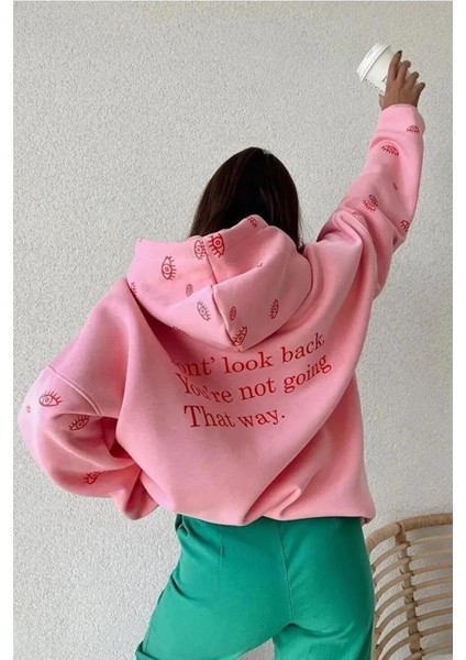 Şardonlu Pembe Oversize Eye Sweatshirt