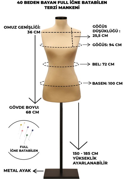 40 Beden Özel Jardonlu Ten Rengi Kumaş Iğne Batabilen Terzi Mankeni Prova Mankeni modelleri