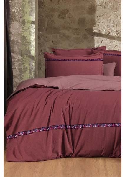 Enrike Bordo Çift Kişilik %100 Pamuk Flanel (Pazen) Nevresim Takımı