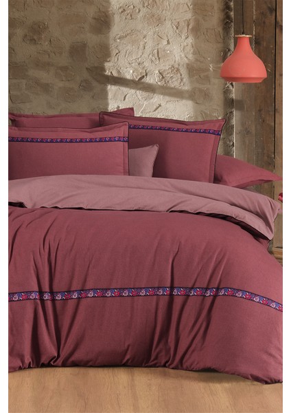 Enrike Bordo Çift Kişilik %100 Pamuk Flanel (Pazen) Nevresim Takımı fiyatları