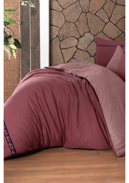 Enrike Bordo Çift Kişilik %100 Pamuk Flanel (Pazen) Nevresim Takımı fırsatları