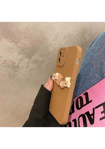 iPhone 15 Pro Kılıf 3D M Bear Kamera Korumalı Silikon Kapak
