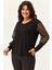 Kadın Büyük Beden Transparan File Kol Detaylı Siyah Bluz 3