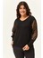 Kadın Büyük Beden Transparan File Kol Detaylı Siyah Bluz 5