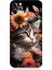 Apple iPhone 11 Pro Uyumlu Silikon Kılıf Çiçekler ve Kül Gri Kedi 1