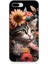 Apple iPhone 8 Plus Uyumlu Silikon Kılıf Çiçekler ve Kül Gri Kedi 1