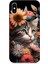 Apple iPhone Xs Max Uyumlu Silikon Kılıf Çiçekler ve Kül Gri Kedi 1