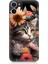 Apple iPhone 12 Mini Uyumlu Silikon Kılıf Çiçekler ve Kül Gri Kedi 1