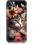 Apple iPhone 12 Pro Uyumlu Silikon Kılıf Çiçekler ve Kül Gri Kedi 1