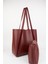 Kadın Bordo Yavrulu Katlanabilir Içi Süet Yumuşak Deri Büyük Boy Shopper Çanta 5