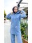Kapşonlu Çıtçıtlı Sade Basic Ikili Eşofman Spor Takımı - 3036 - Mavi 5