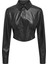 Dar Gömlek Yaka Düz Siyah Kadın Gömlek Onlmıa Faux Leather Shırt Otw 1