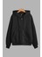 Unisex Siyah Kapüşonlu Sweatshirt Ceket Düz Baskısız 1