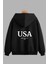 Unisex Siyah Kapüşonlu Sweatshirt Ceket ve Eşofman Altı Takım Usa New York City Baskılı 4