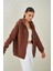 Kadın Kahve Kapüşonlu Oversize Fermuarlı Sweatshirt 2