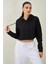 Kadın Siyah Kapüşonlu Eteği Pis Dikişli Crop Sweatshirt 1