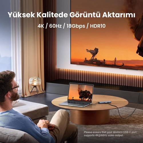 Ugreen Type-C To 2*usb 3.0 2*usb-C 4K/60Hz HDMI Gigabit Ethernet Sd Tf Kart Okuyucu Çoklayıcı Hub Adaptör