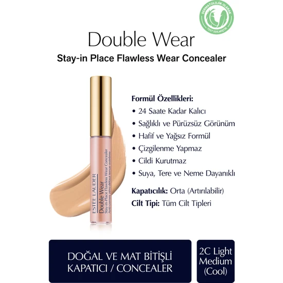 Estee Lauder Kapatıcı - Double Wear Stay-in-Place Flawless Wear Concealer - Renk: 1C Light (Cool) 7ml