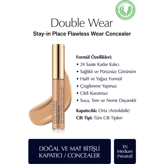 Estee Lauder Kapatıcı - Double Wear Stay-in-Place Flawless Wear Concealer - Renk: 3N Medium (Neutral) 7ml