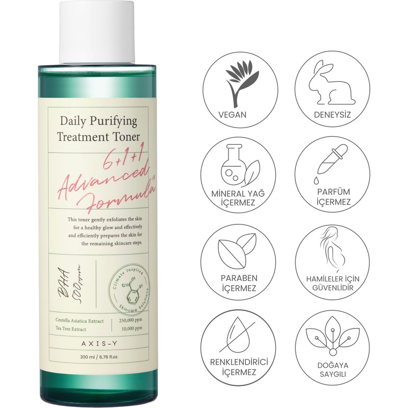 Axis-y Daily Purifying Treatment Toner 200 ml, 10 Çeşit Hyaluronik Asit içeren, Cildin 10 Kat Derinine İnen Parlaklık Veren Nem Toniği