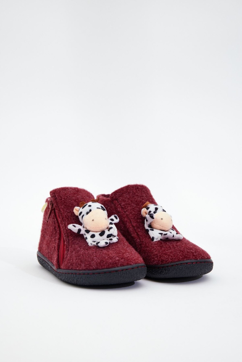 Dudino Kids Footwear Dodo Hayvan Figürlü Fermuarlı Keçe Panduf-Cow
