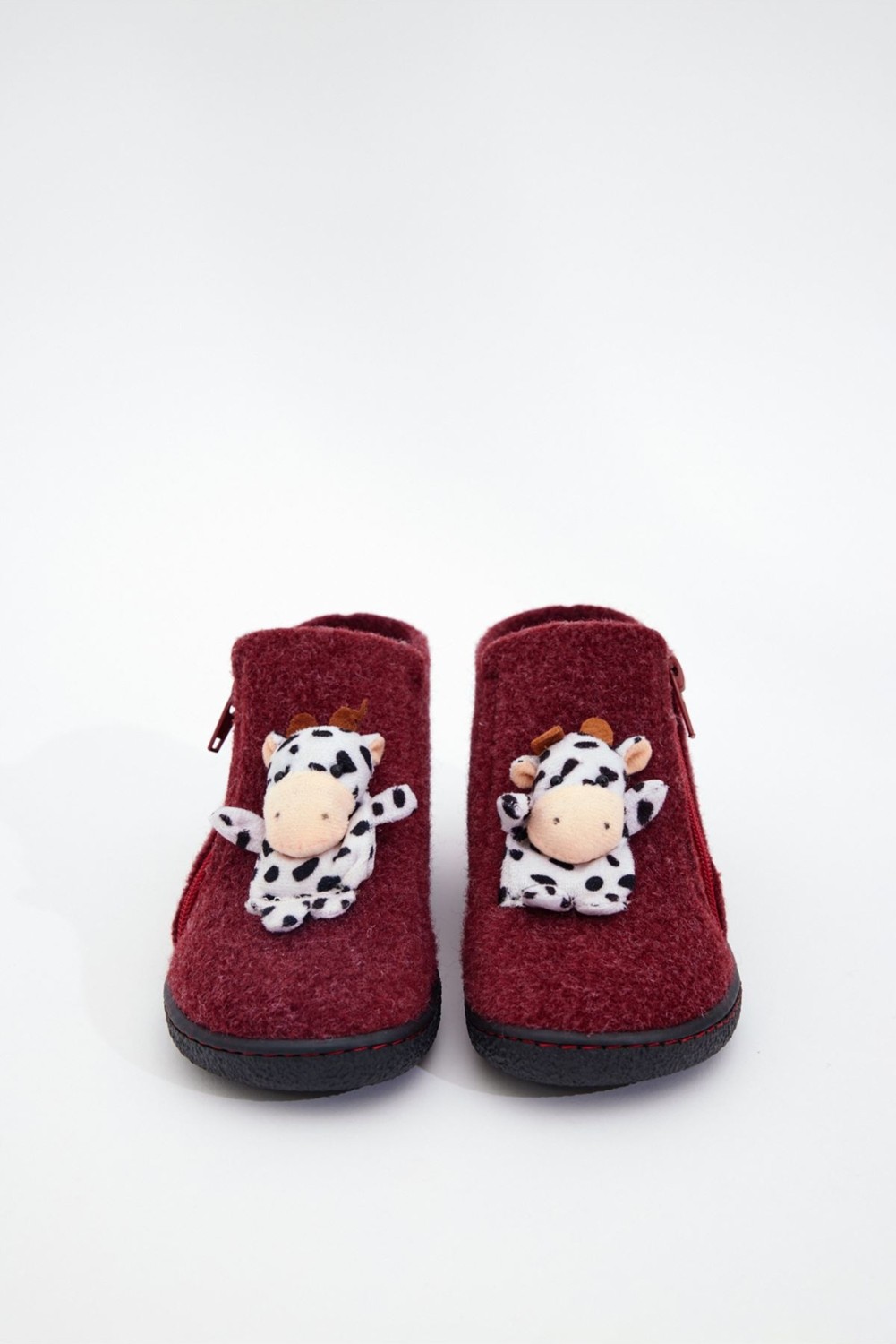 Dudino Kids Footwear Dodo Hayvan Figürlü Fermuarlı Keçe Panduf-Cow görsel 2