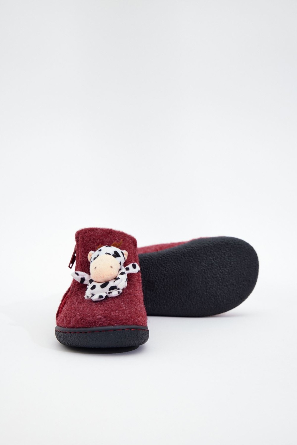 Dudino Kids Footwear Dodo Hayvan Figürlü Fermuarlı Keçe Panduf-Cow görsel 5