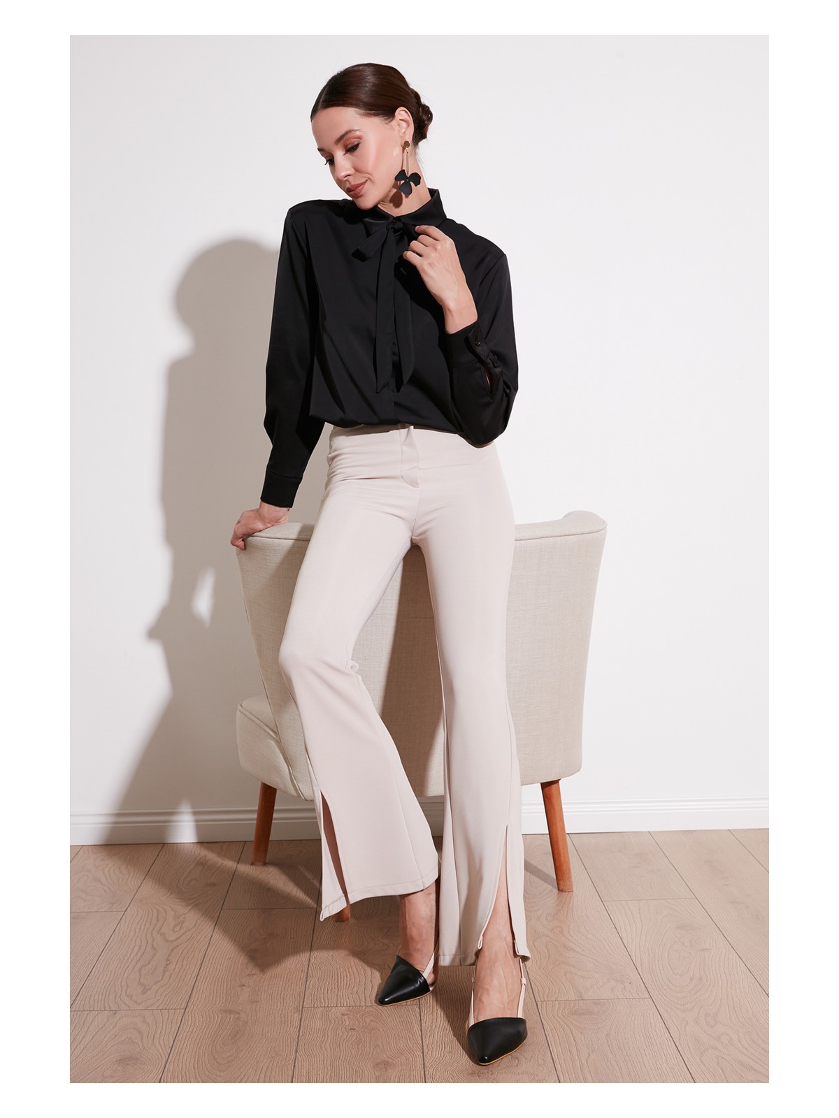 Lela Regular Fit Bağlama Detaylı Saten Gömlek Kadın Gömlek 611GO00159